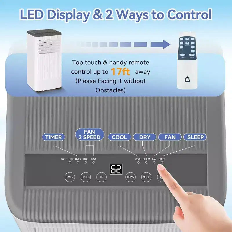 Acekool 10,000 BTU Portable Air Conditioner & Heater, 3-in-1 AC, Heat Pump, Fan, Dehumidifier, Remote, 24H Timer, Cools 450 Sq Ft, Window Kit