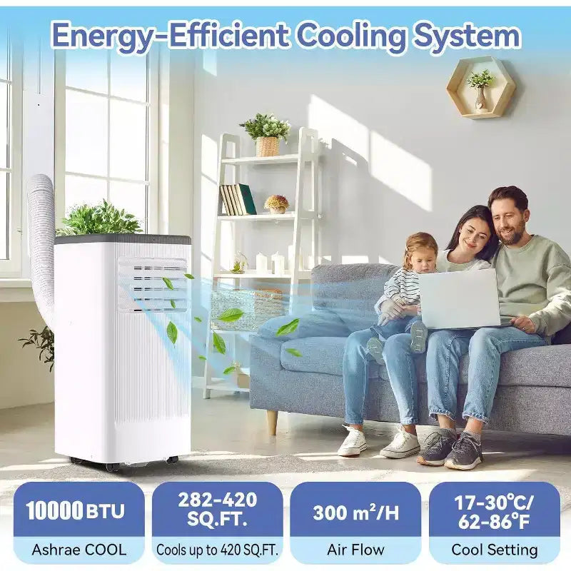 Acekool 10,000 BTU Portable Air Conditioner & Heater, 3-in-1 AC, Heat Pump, Fan, Dehumidifier, Remote, 24H Timer, Cools 450 Sq Ft, Window Kit