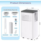 Acekool 10,000 BTU Portable Air Conditioner & Heater, 3-in-1 AC, Heat Pump, Fan, Dehumidifier, Remote, 24H Timer, Cools 450 Sq Ft, Window Kit