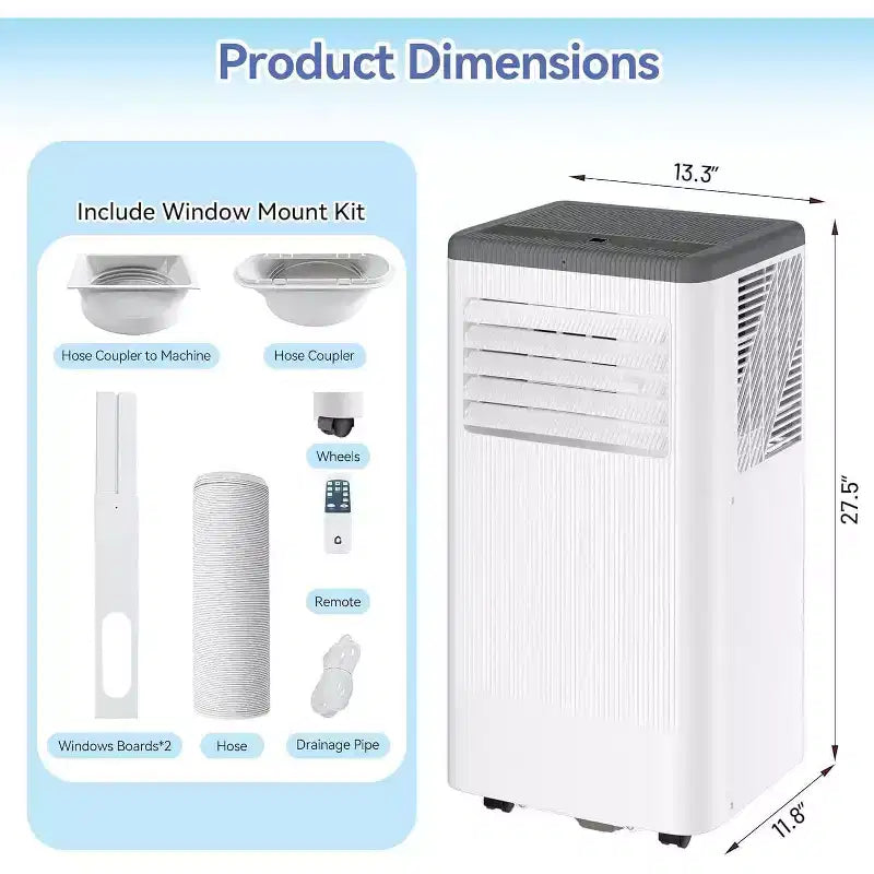 Acekool 10,000 BTU Portable Air Conditioner & Heater, 3-in-1 AC, Heat Pump, Fan, Dehumidifier, Remote, 24H Timer, Cools 450 Sq Ft, Window Kit