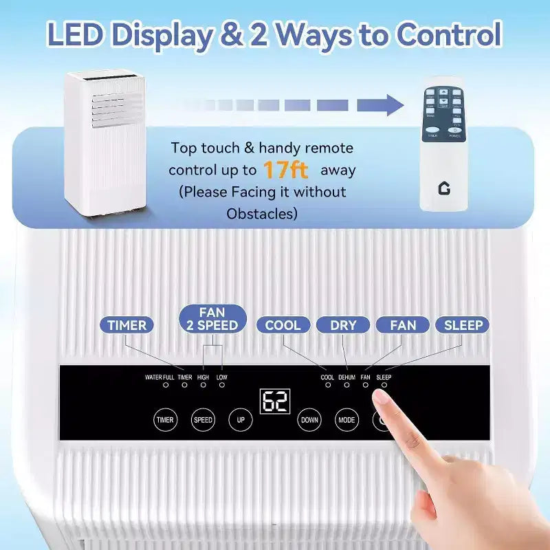 Acekool 10,000 BTU Portable Air Conditioner, 3-in-1 AC, Dehumidifier, Fan, Cools 560 Sq Ft, Remote, LED Display, 24H Timer, Wheels, White