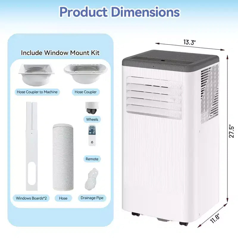 10000 BTU Portable Air Conditioner with Wheels, Portable AC Unit with Remote, Indoor Air Conditioner for Room 560 SQ.FT, Cooling/Fan/Dry Modes