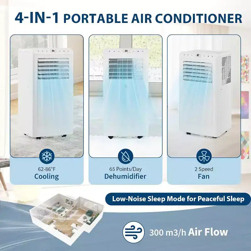 Acekool 8,000 BTU Portable Air Conditioner, 4-in-1 AC Dehumidifier Fan, for Rooms up to 350 Sq. Ft, Timer, Remote, Easy Move