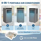 Acekool 10,000 BTU Portable Air Conditioner, 4-in-1 AC Dehumidifier Fan Sleep Mode, Remote, Energy Efficient, for Rooms up to 450 Sq. Ft, Grey