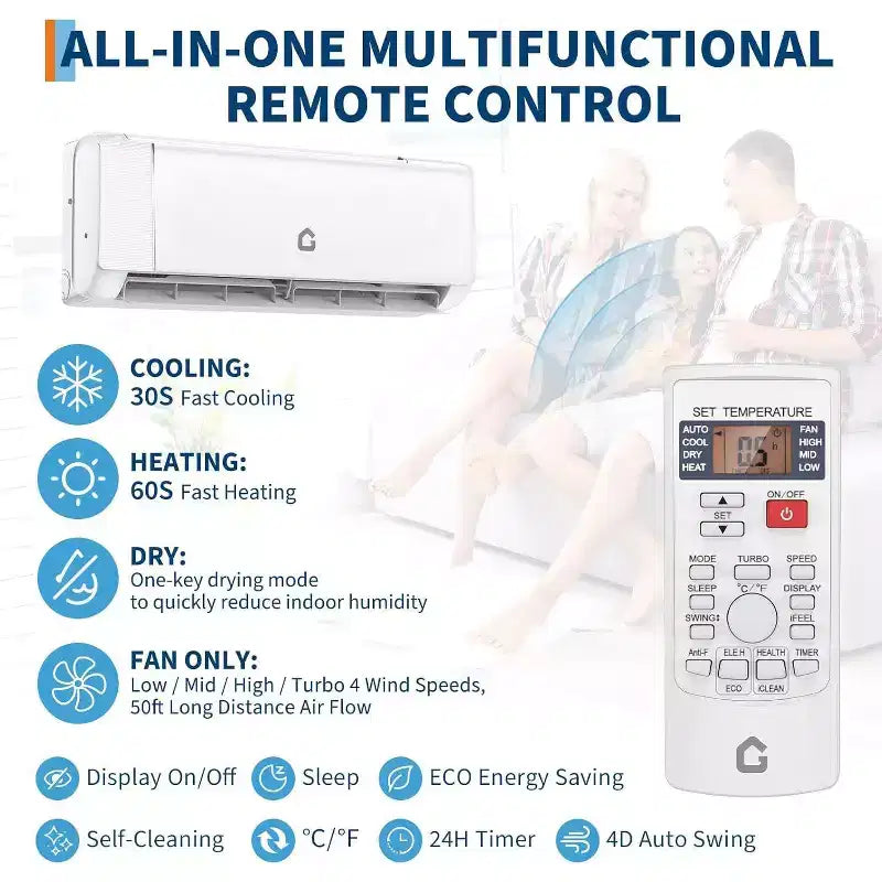 Acekool 24000 BTU Mini Split Air Conditioner & Heat Pump, 19 SEER2 Inverter, WiFi Smart Control, Ductless AC with Remote for Rooms up to 1500 Sq Ft