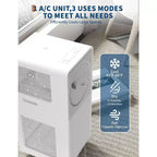 Acekool 14,000 BTU Portable Air Conditioner, 3-in-1 AC Dehumidifier Fan, Remote, Sleep Mode, Timer, Window Kit, for 225300 Sq. Ft Room, White