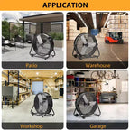 Floor Fan, Industrial Fan - 24 Inch Heavy Duty Drum Fan with 4 Speeds, Metal Air Circulator for Warehouse, Workshop, Garage, Factory, Basement