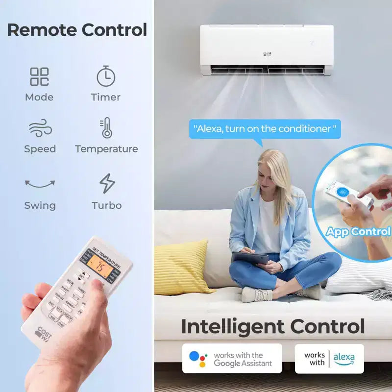 Costway 9100BTU Wifi Enabled Mini Split AC 20.5 SEER2115V Inverter Air Conditioner White/Gray
