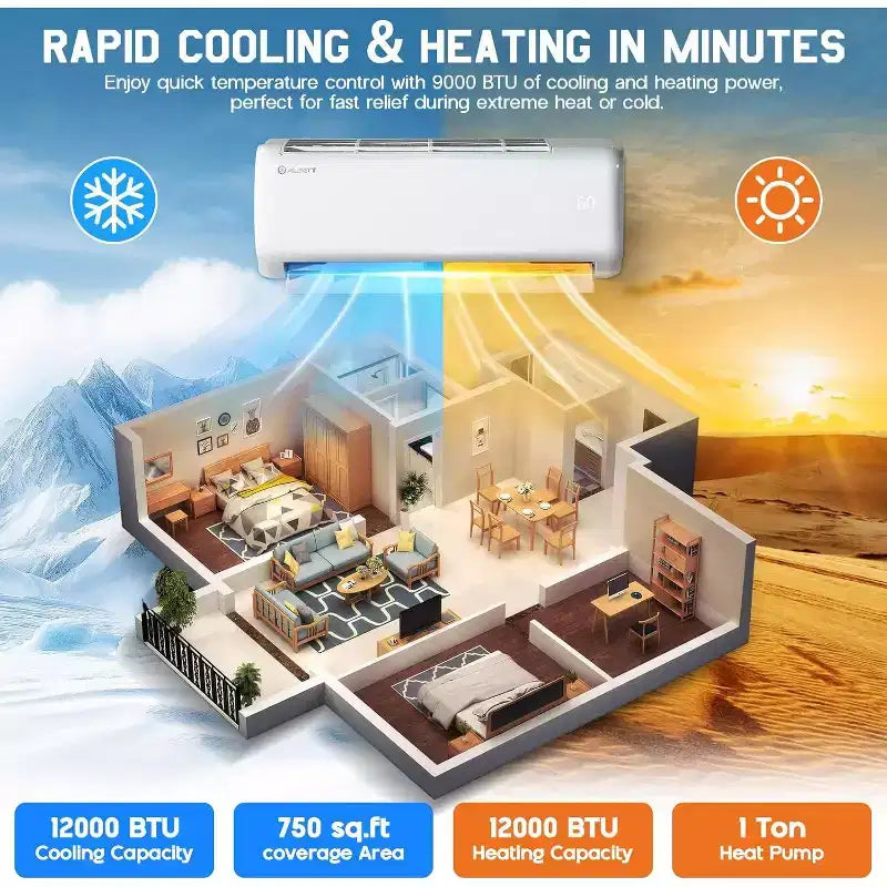 AMERLIFE Mini Split Air Conditioner Heat Pump, Energy Star Inverter AC with Wi-Fi Smart Control