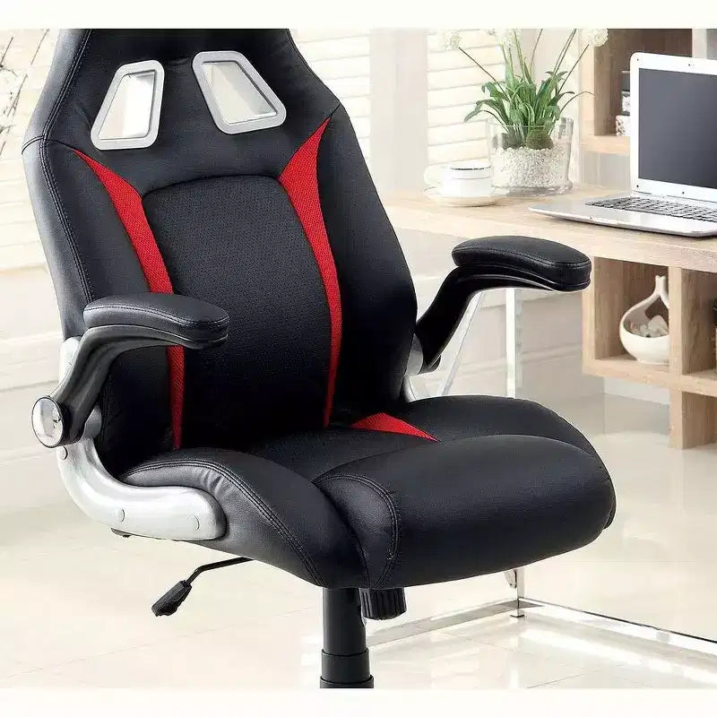 Okak Modern Upholstered Office Chair, Computer Chair with Foldable Armrest and Adjustable Height, Comfy Chair for Gaming Room, Study, Black