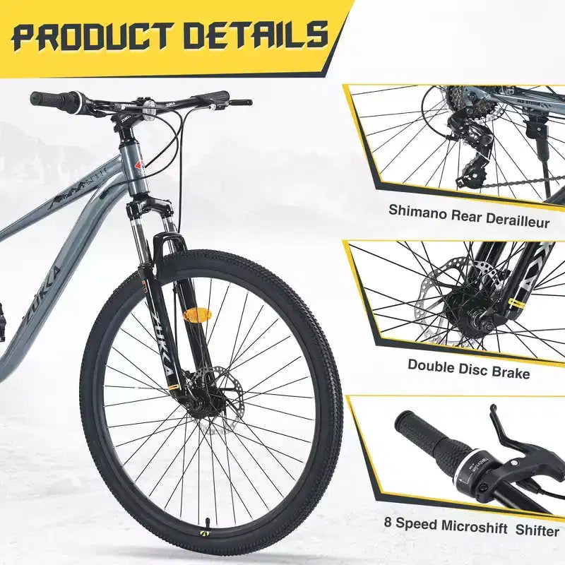 Okak 27.5IN 8 Speed Mountain Bike with Front Suspension, Kids Dirt Bike with Double Disc Brakes, Steel Frame Bicycle for Kid and Adults