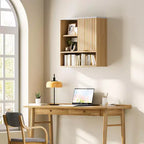 23Modern Gabinete de pared acanalado con puerta corredera, cubierta de mármol sintético y estante ajustable, gabinete curvo para medicamentos para baño o lavadero
