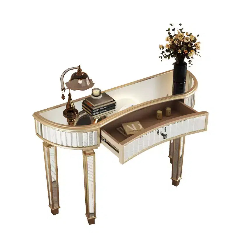 Mesa de consola moderna con espejo y cajón de almacenamiento, mesa de entrada semicircular para pasillo, vestidor o sala de estar de 47 pulgadas - Panipeachy