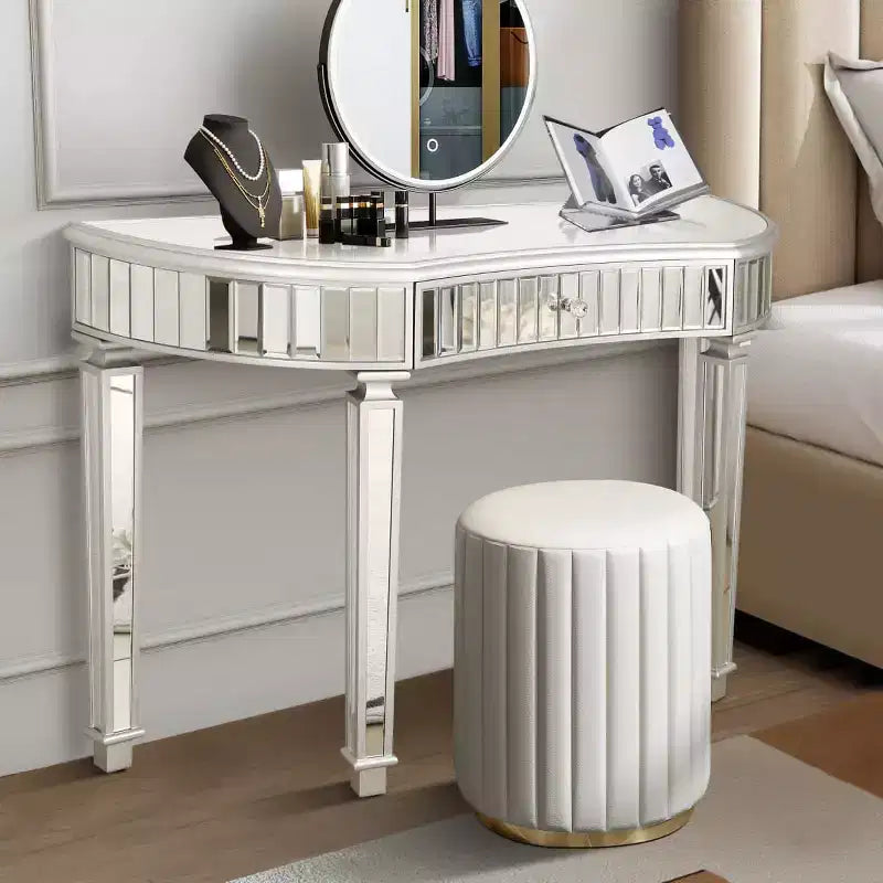 Mesa de consola moderna con espejo y cajón de almacenamiento, mesa de entrada semicircular para pasillo, vestidor o sala de estar de 47 pulgadas - Panipeachy