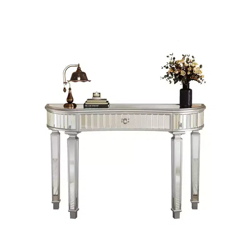 Mesa de consola moderna con espejo y cajón de almacenamiento, mesa de entrada semicircular para pasillo, vestidor o sala de estar de 47 pulgadas - Panipeachy