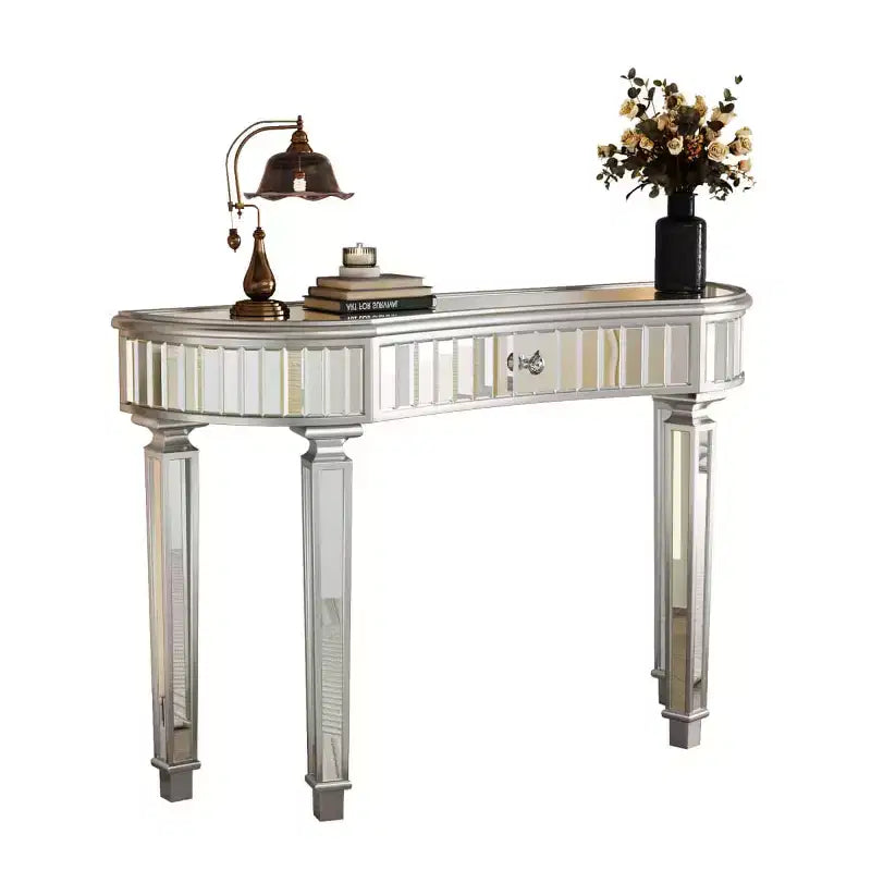 Mesa de consola moderna con espejo y cajón de almacenamiento, mesa de entrada semicircular para pasillo, vestidor o sala de estar de 47 pulgadas - Panipeachy
