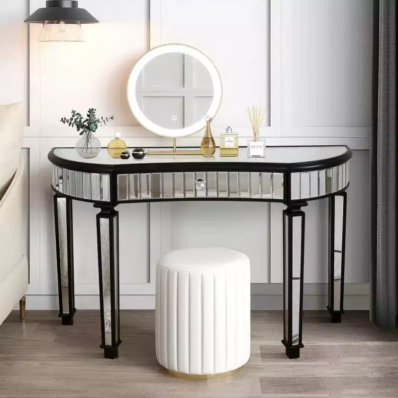 Mesa de consola moderna con espejo y cajón de almacenamiento, mesa de entrada semicircular para pasillo, vestidor o sala de estar de 47 pulgadas - Panipeachy