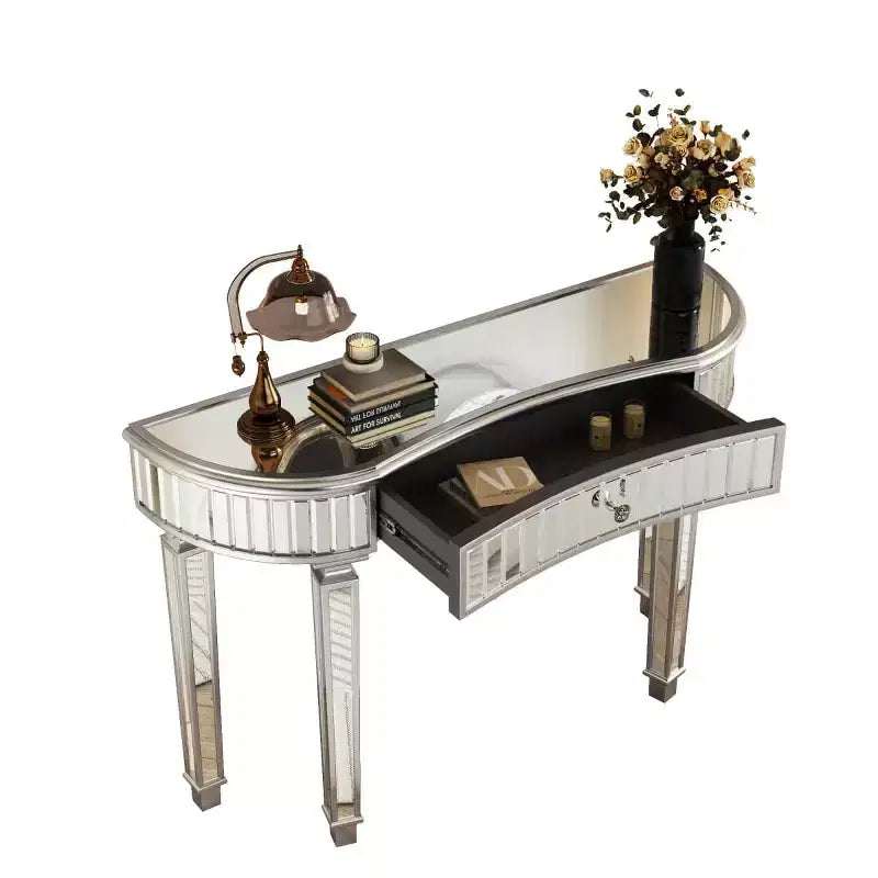 Mesa de consola moderna con espejo y cajón de almacenamiento, mesa de entrada semicircular para pasillo, vestidor o sala de estar de 47 pulgadas - Panipeachy