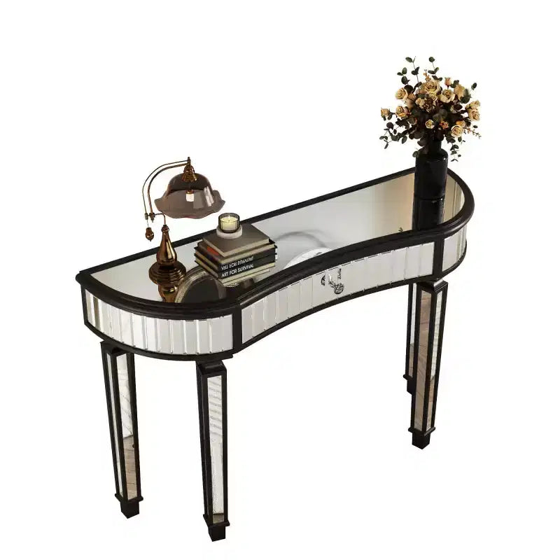 Mesa de consola moderna con espejo y cajón de almacenamiento, mesa de entrada semicircular para pasillo, vestidor o sala de estar de 47 pulgadas - Panipeachy
