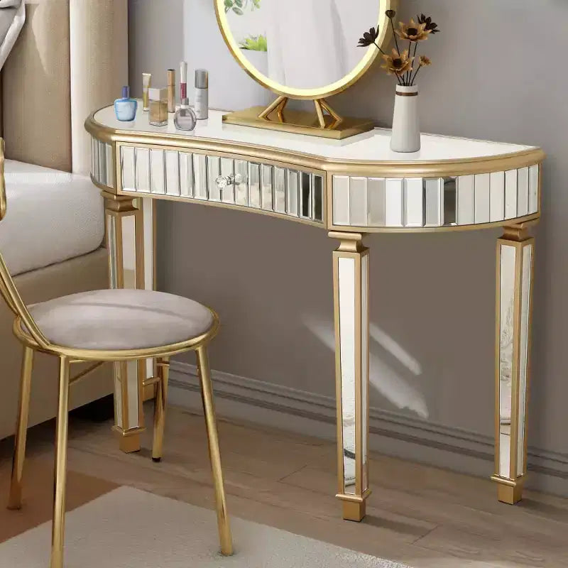 Mesa de consola moderna con espejo y cajón de almacenamiento, mesa de entrada semicircular para pasillo, vestidor o sala de estar de 47 pulgadas - Panipeachy