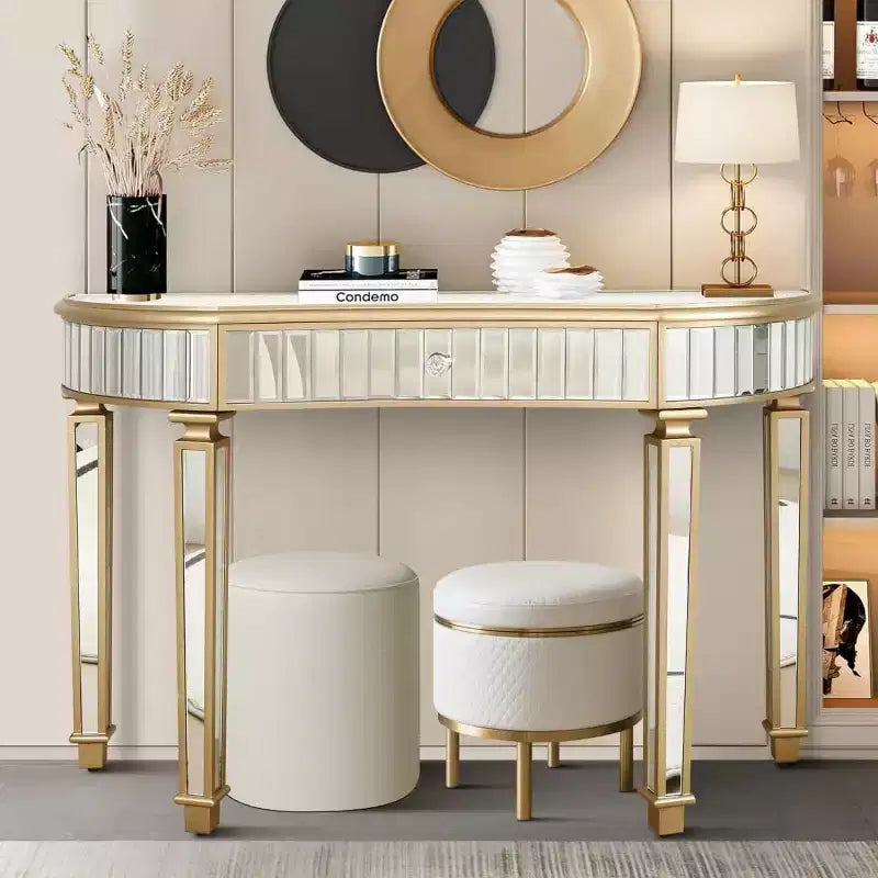 Mesa de consola moderna con espejo y cajón de almacenamiento, mesa de entrada semicircular para pasillo, vestidor o sala de estar de 47 pulgadas - Panipeachy