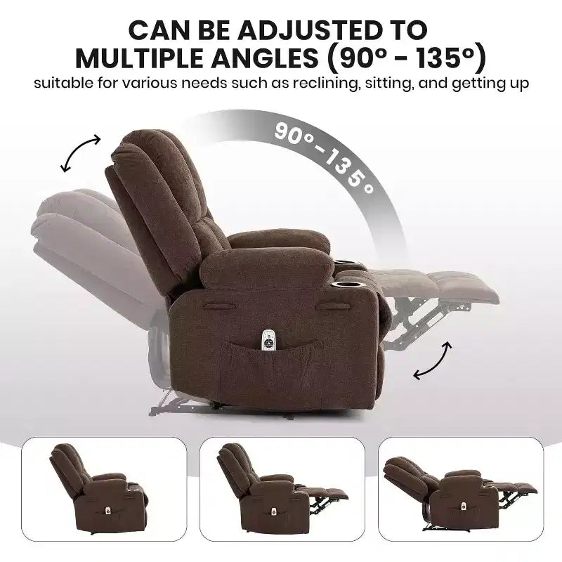 Sillón Reclinable Manual con Masaje por Vibración y Calefacción Lumbar, Sofá Individual con Bolsillo Lateral, Mecedora con Portavasos, Sillón Reclinable para Dormitorio
