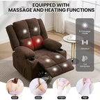Sillón Reclinable Manual con Masaje por Vibración y Calefacción Lumbar, Sofá Individual con Bolsillo Lateral, Mecedora con Portavasos, Sillón Reclinable para Dormitorio