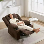 Sillón Reclinable Manual con Masaje por Vibración y Calefacción Lumbar, Sofá Individual con Bolsillo Lateral, Mecedora con Portavasos, Sillón Reclinable para Dormitorio