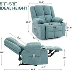 Sillón Reclinable Manual con Masaje por Vibración y Calefacción Lumbar, Sofá Individual con Bolsillo Lateral, Mecedora con Portavasos, Sillón Reclinable para Dormitorio