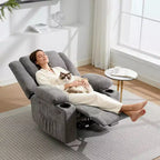 Sillón Reclinable Manual con Masaje por Vibración y Calefacción Lumbar, Sofá Individual con Bolsillo Lateral, Mecedora con Portavasos, Sillón Reclinable para Dormitorio