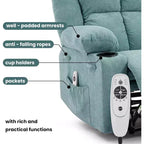 Sillón Reclinable Manual con Masaje por Vibración y Calefacción Lumbar, Sofá Individual con Bolsillo Lateral, Mecedora con Portavasos, Sillón Reclinable para Dormitorio