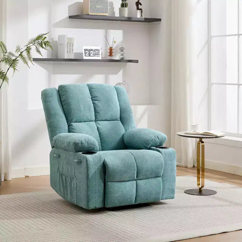 Sillón Reclinable Manual con Masaje por Vibración y Calefacción Lumbar, Sofá Individual con Bolsillo Lateral, Mecedora con Portavasos, Sillón Reclinable para Dormitorio