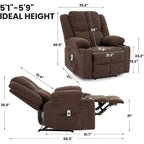 Sillón Reclinable Manual con Masaje por Vibración y Calefacción Lumbar, Sofá Individual con Bolsillo Lateral, Mecedora con Portavasos, Sillón Reclinable para Dormitorio