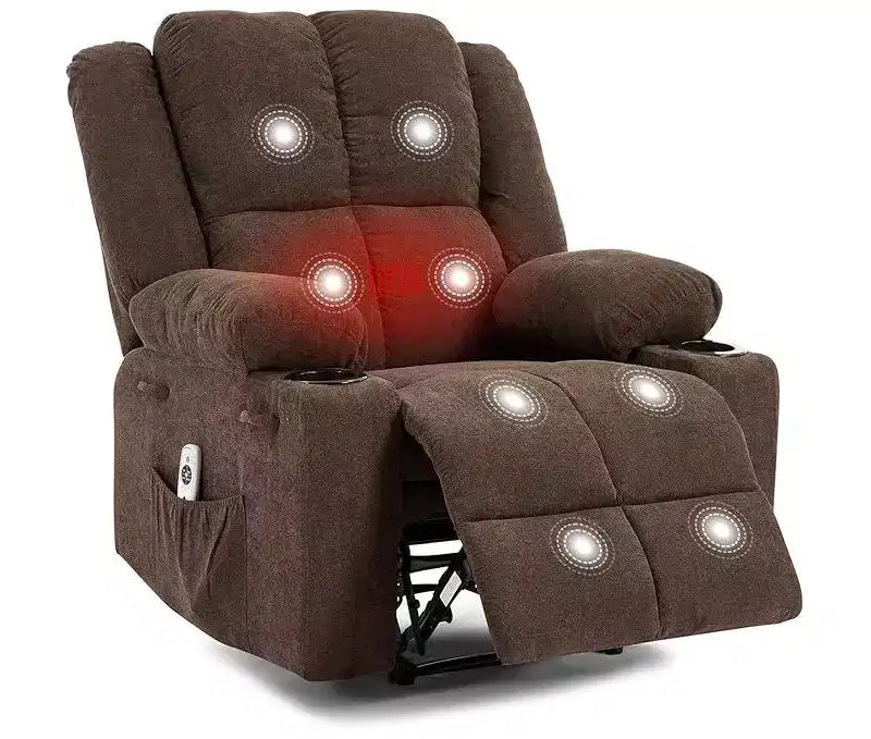 Sillón Reclinable Manual con Masaje por Vibración y Calefacción Lumbar, Sofá Individual con Bolsillo Lateral, Mecedora con Portavasos, Sillón Reclinable para Dormitorio