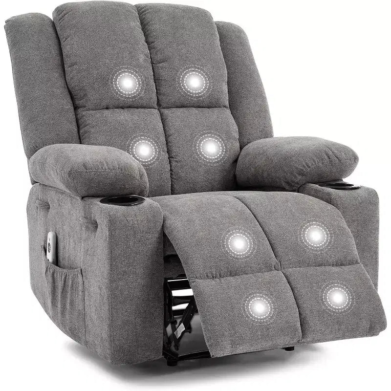Sillón Reclinable Manual con Masaje por Vibración y Calefacción Lumbar, Sofá Individual con Bolsillo Lateral, Mecedora con Portavasos, Sillón Reclinable para Dormitorio