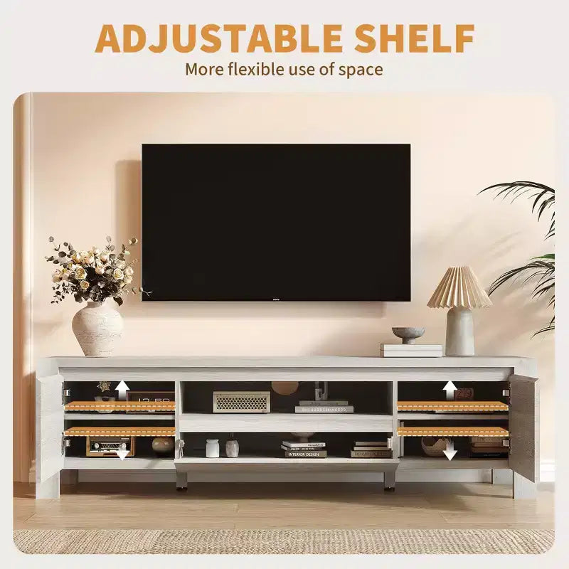Mueble de TV de Granja de 63 pulgadas con gabinete, centro de entretenimiento para televisores de hasta 70 pulgadas, no requiere ensamblaje, acabado natural