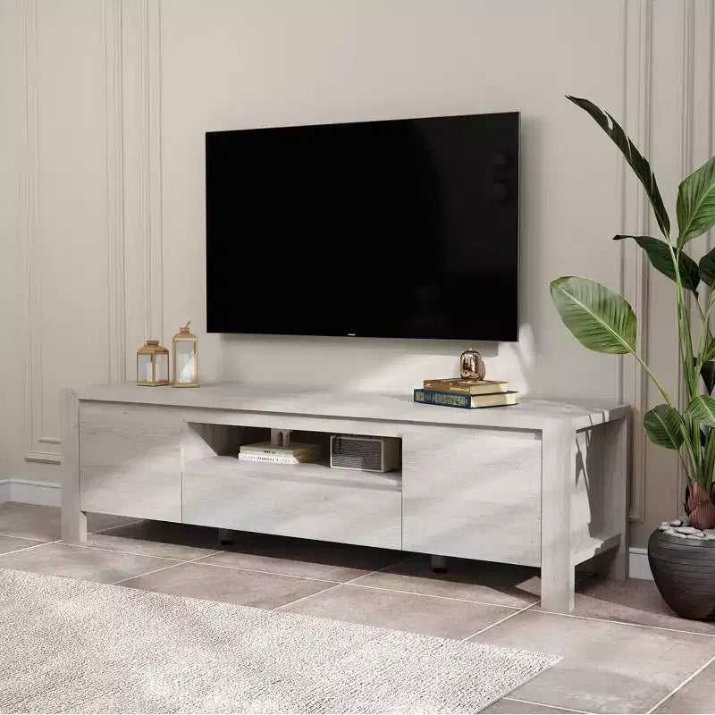 Mueble de TV de Granja de 63 pulgadas con gabinete, centro de entretenimiento para televisores de hasta 70 pulgadas, no requiere ensamblaje, acabado natural