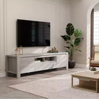 Mueble de TV de Granja de 63 pulgadas con gabinete, centro de entretenimiento para televisores de hasta 70 pulgadas, no requiere ensamblaje, acabado natural