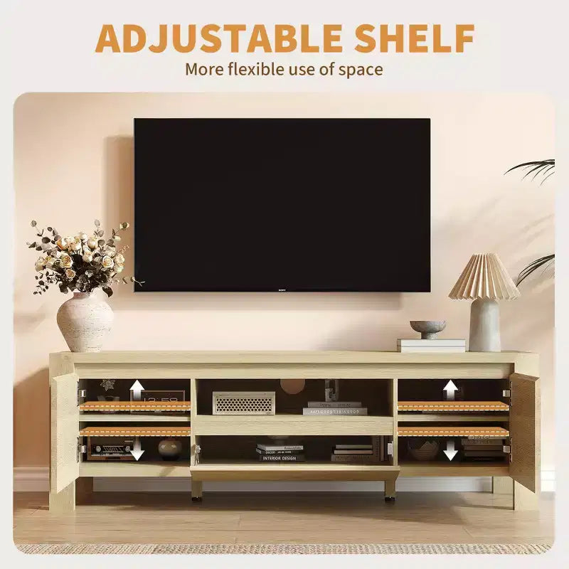 Mueble de TV de Granja de 63 pulgadas con gabinete, centro de entretenimiento para televisores de hasta 70 pulgadas, no requiere ensamblaje, acabado natural