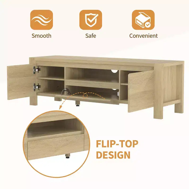 Mueble de TV de Granja de 63 pulgadas con gabinete, centro de entretenimiento para televisores de hasta 70 pulgadas, no requiere ensamblaje, acabado natural