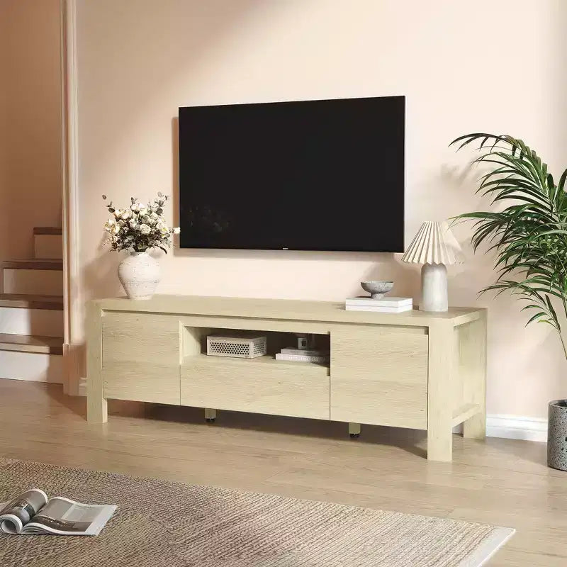 Mueble de TV de Granja de 63 pulgadas con gabinete, centro de entretenimiento para televisores de hasta 70 pulgadas, no requiere ensamblaje, acabado natural