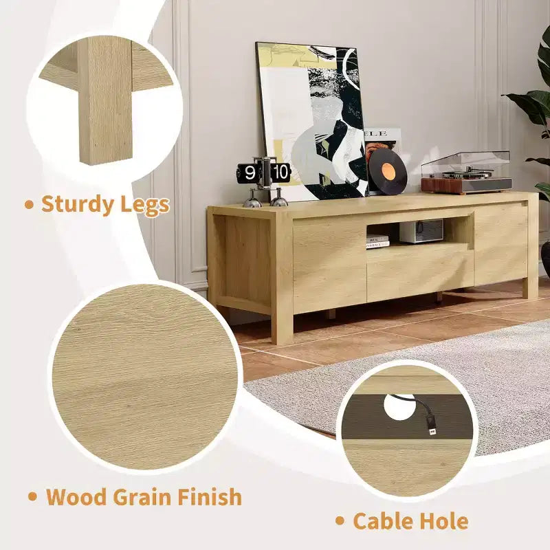 Mueble de TV de Granja de 63 pulgadas con gabinete, centro de entretenimiento para televisores de hasta 70 pulgadas, no requiere ensamblaje, acabado natural