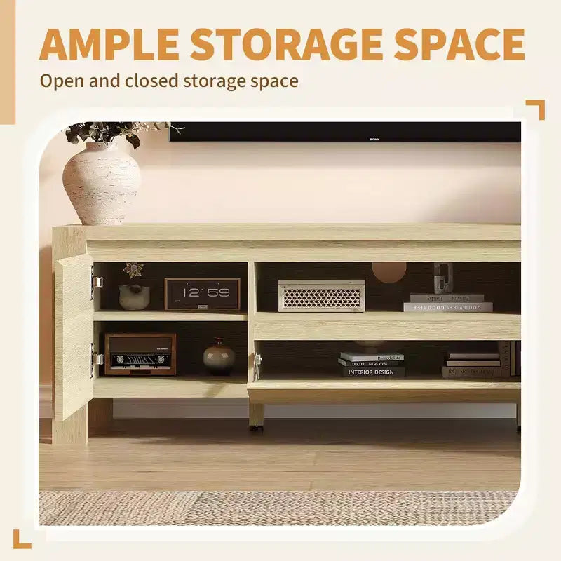 Mueble de TV de Granja de 63 pulgadas con gabinete, centro de entretenimiento para televisores de hasta 70 pulgadas, no requiere ensamblaje, acabado natural