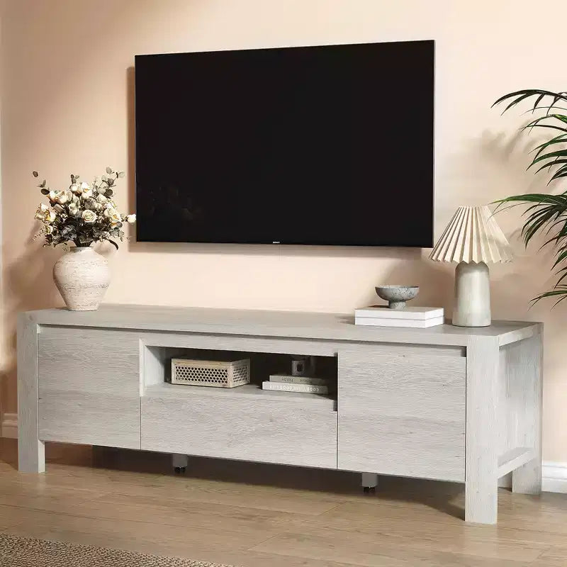 Mueble de TV de Granja de 63 pulgadas con gabinete, centro de entretenimiento para televisores de hasta 70 pulgadas, no requiere ensamblaje, acabado natural