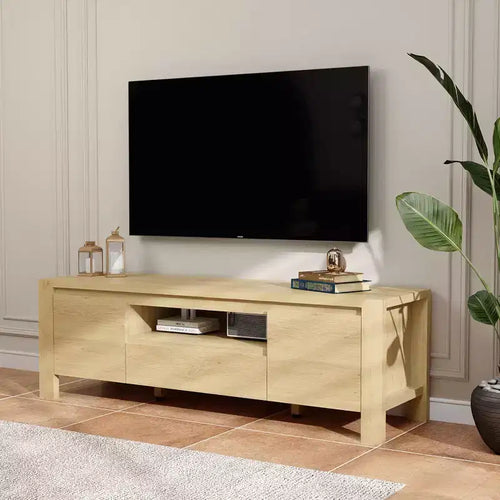 63 Farmhouse TV Stand with Cabinet, Entertainment Center for TVs Up to 70 Inches, No Assembly Required, Natural Finish