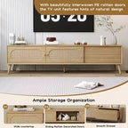 Mueble de TV natural de 70.8 pulgadas para televisores de hasta 80 pulgadas, consola multimedia con patas de madera maciza para sala de estar y cine en casa
