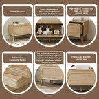 Mueble de TV natural de 70.8 pulgadas para televisores de hasta 80 pulgadas, consola multimedia con patas de madera maciza para sala de estar y cine en casa