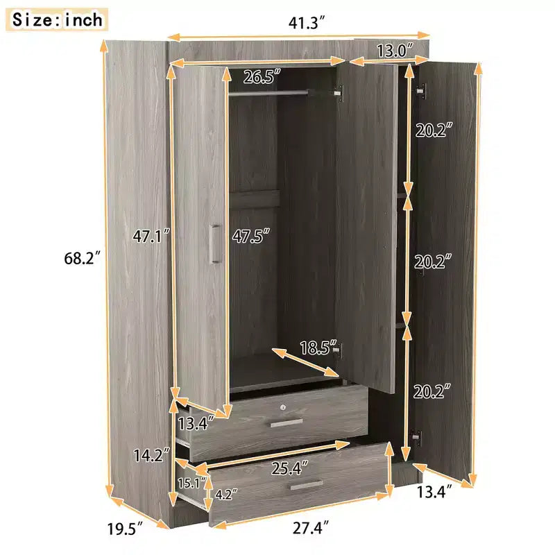 Armario de madera de 3 puertas