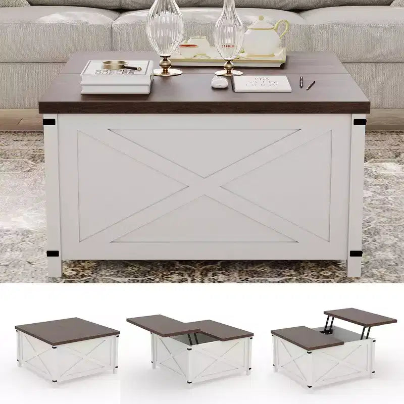 Mesa de centro cuadrada de diseño industrial con tapa elevable y almacenamiento para sala de estar