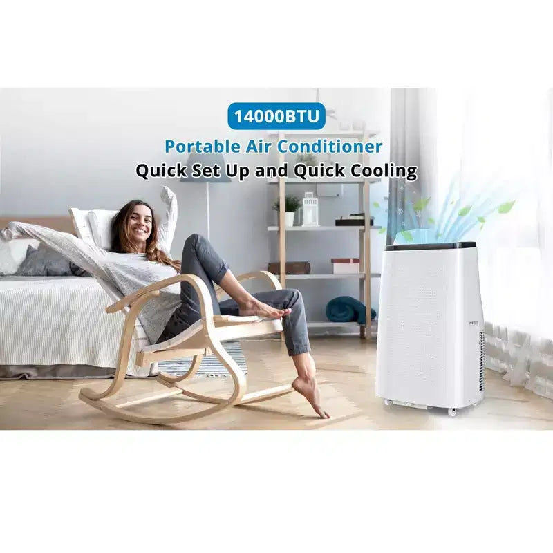 GustoWave Aire acondicionado porttil 14000 BTU, 3 en 1, para 500-700 pies, control remoto, pantalla LED y temporizador 24 horas